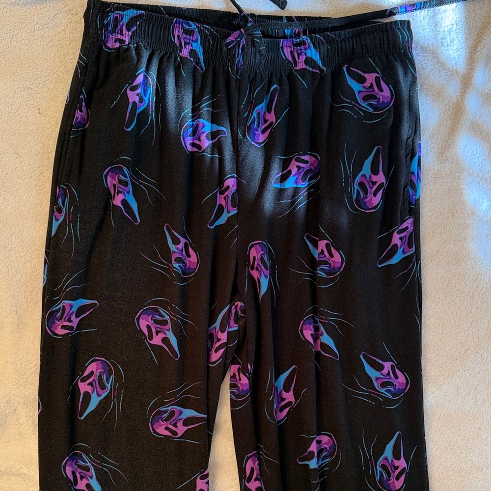 Men's Black Joggers with Purple and Blue Pattern